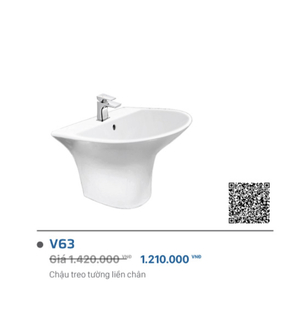 Lavabo liền chân Viglacera V63